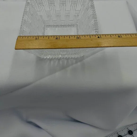 Tiffany & Co. Clear Crystal Basket Weave Design Square 4 inch bowl, pattern Wove